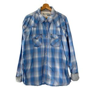 Wrangler‎ Mens Snap Front Plaid Blue 100% Cotton Shirt Size XXL